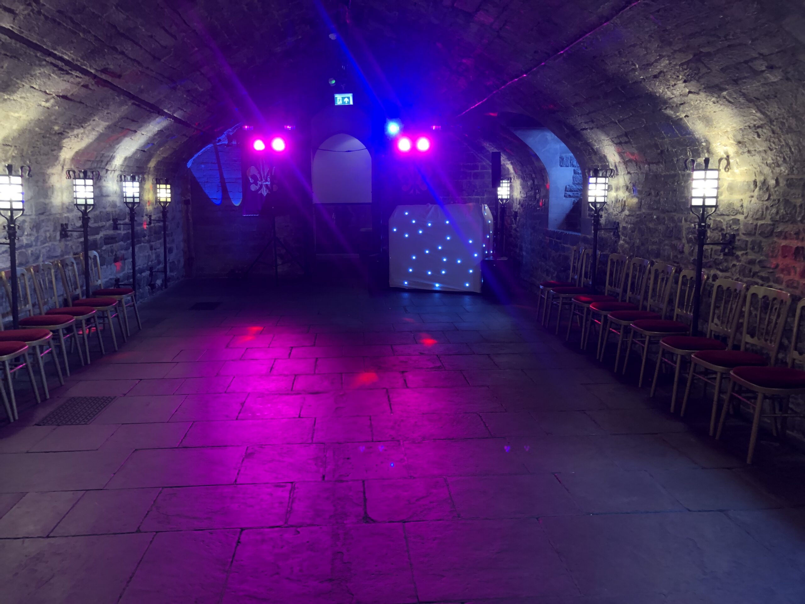 Wedding setup in the Undercroft at Cardiff Castle